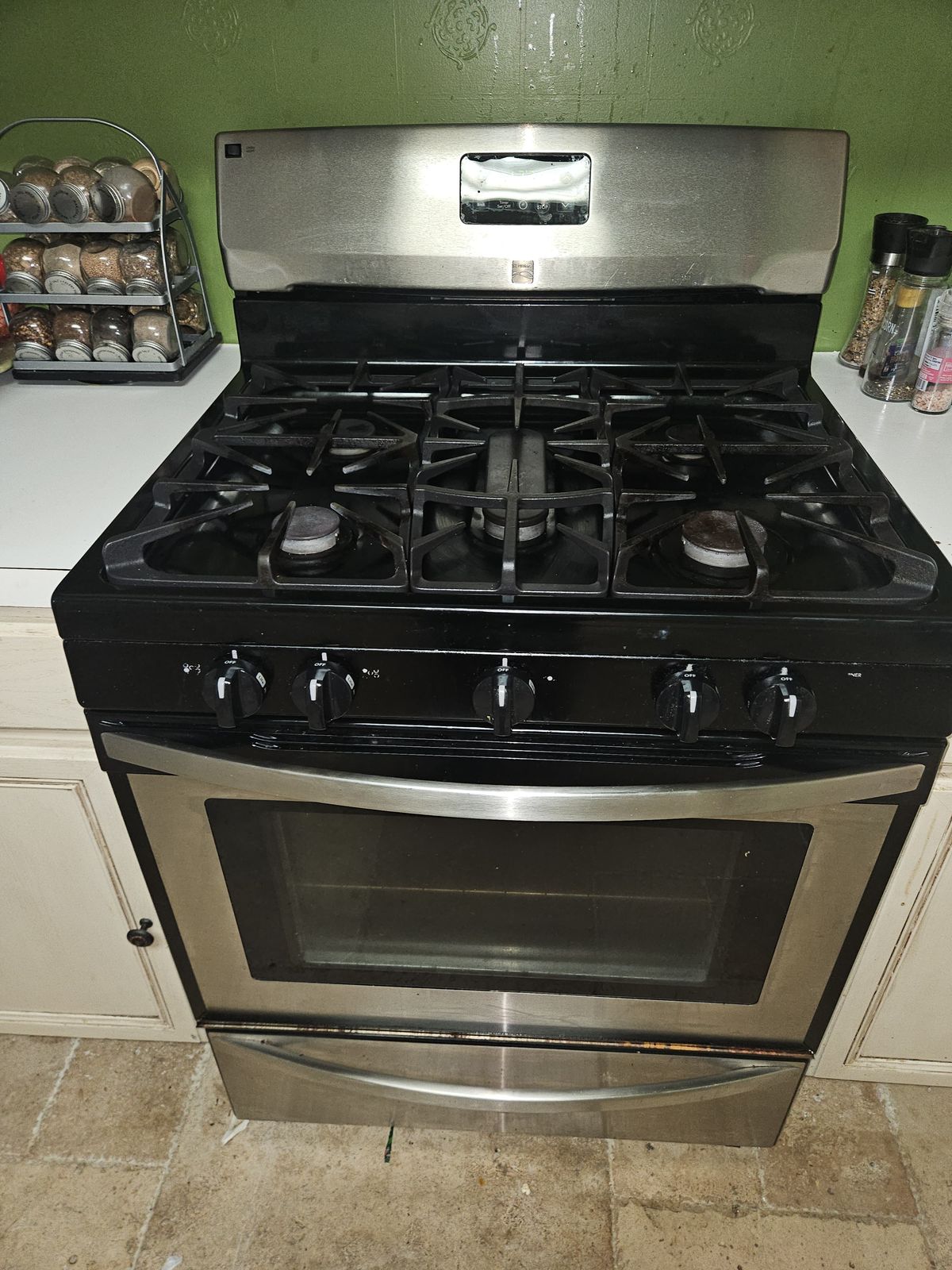 Stainless gas range after repair